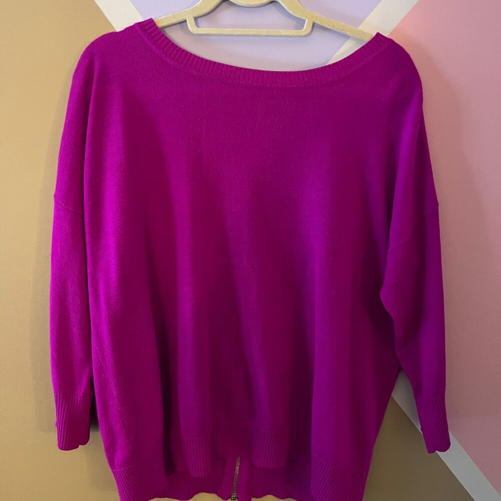 Gorgeous fuchsia sweater with sexy back zipper from One A